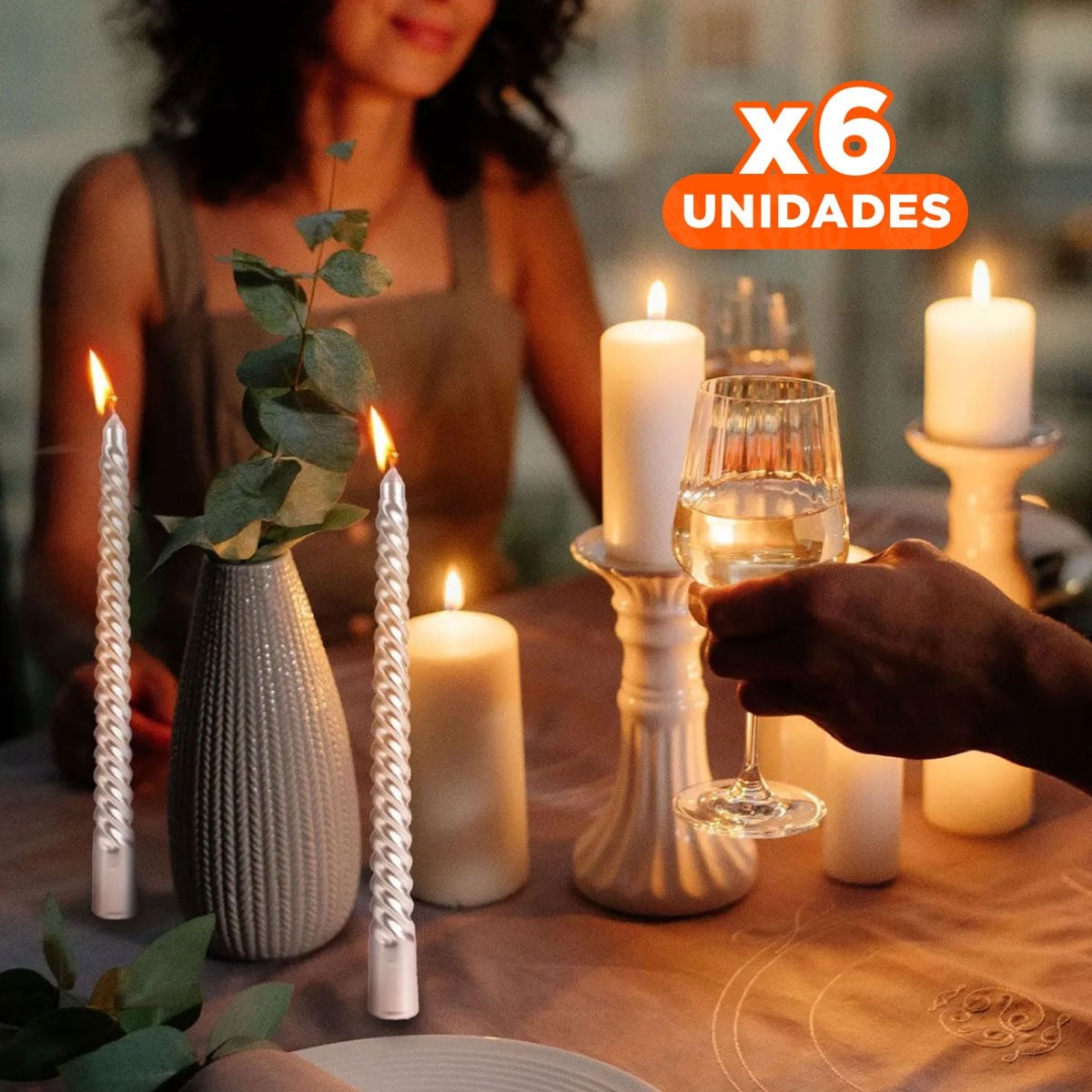 PACK6 CIRIOS LARGOS DE CERA CON ONDAS PARA DECORACION DE MESA Y ESPACIOS YREGALO STICKER - 1