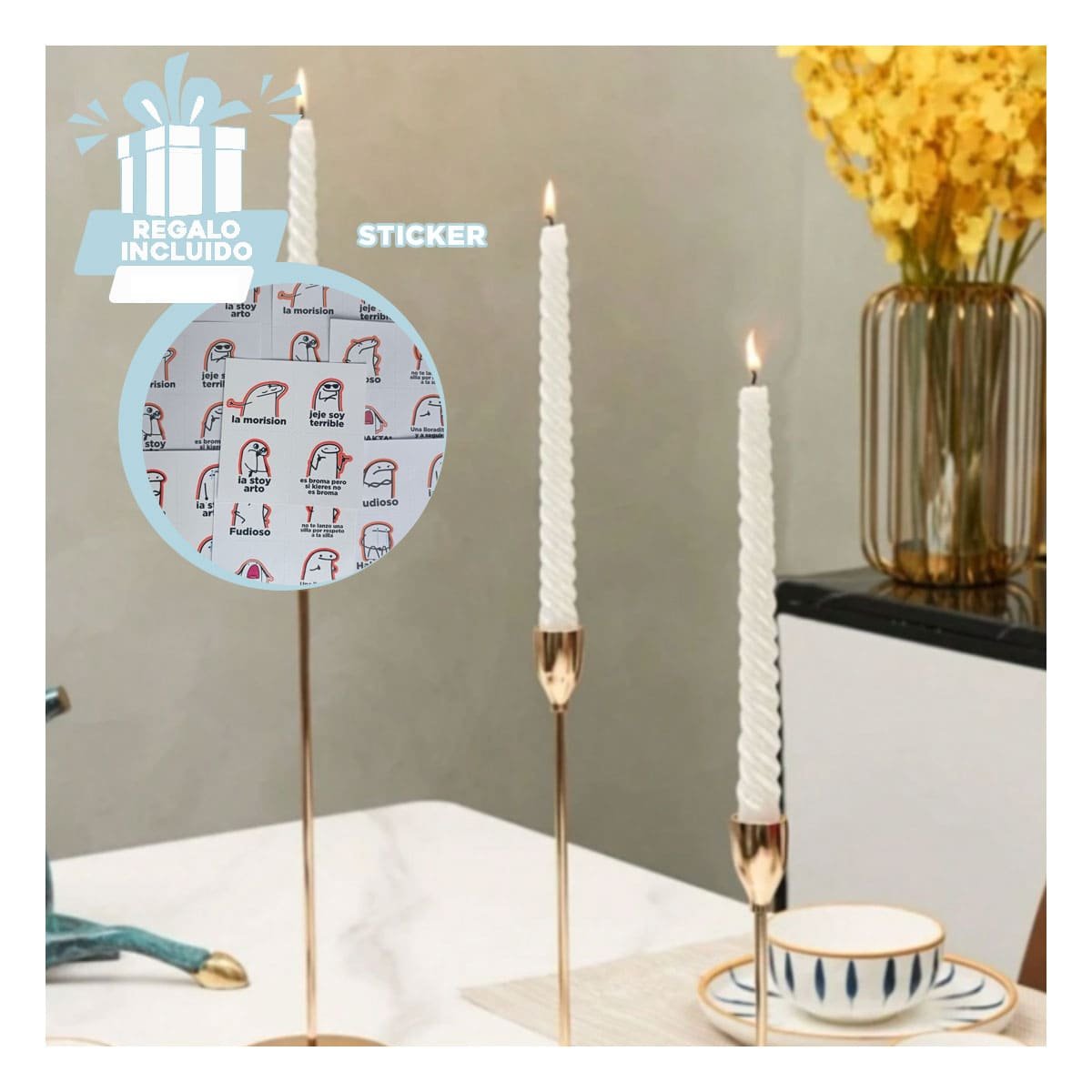 CIRIOS DE CERA LARGOS DECORATIVOS CON ONDAS PARA MESA HOGAR Y REUNION Y+REGALO STICKER - 1