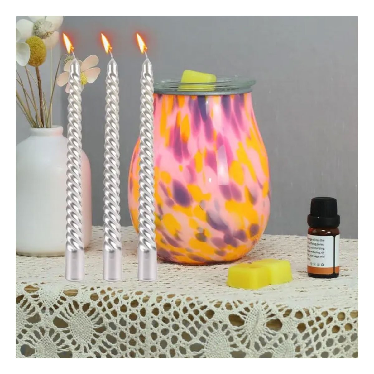 CIRIOS DE CERA LARGOS DECORATIVOS CON ONDAS PARA MESA HOGAR Y REUNION Y+REGALO STICKER - 2