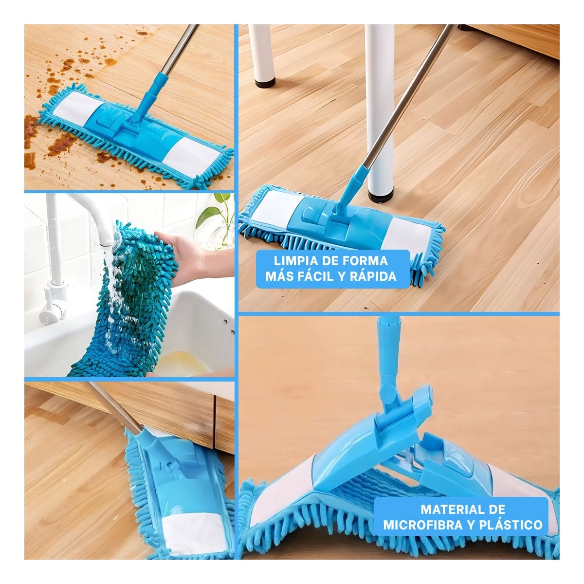 MOPA RECTANGULAR DE MICROFIBRA COLOR CELESTE PARA LIMPIEZA DEL HOGAR DIARIO - 5
