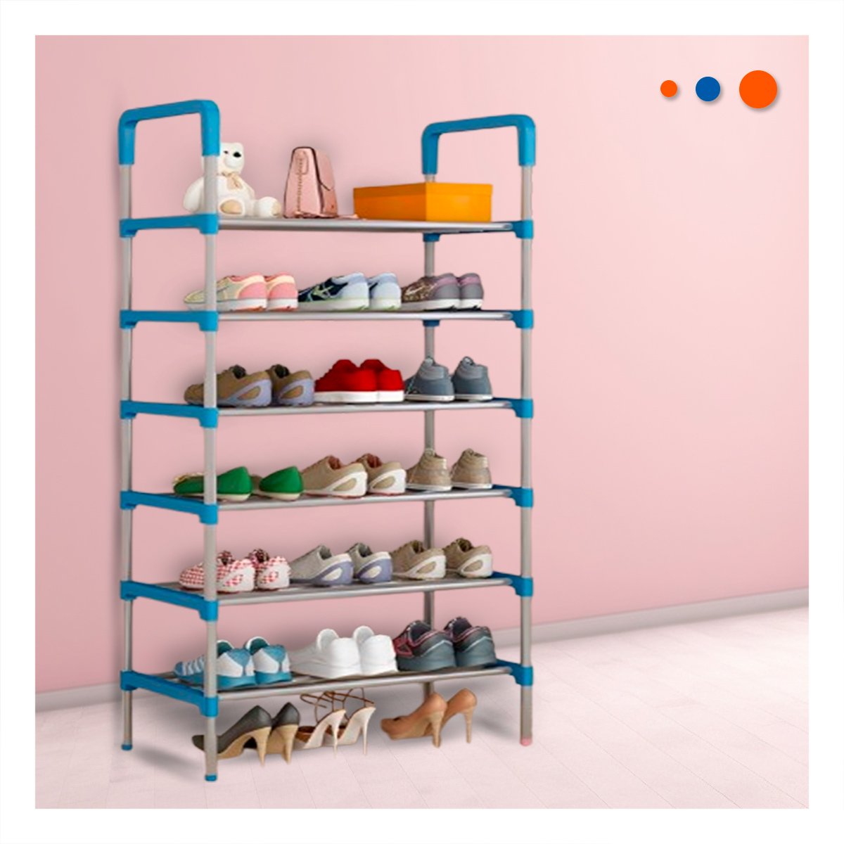 ORGANIZADOR VERTICAL 6 NIVELES SISTEMA PRACTICO PARA CALZADO TONO CELESTE Y+POST IT - 2