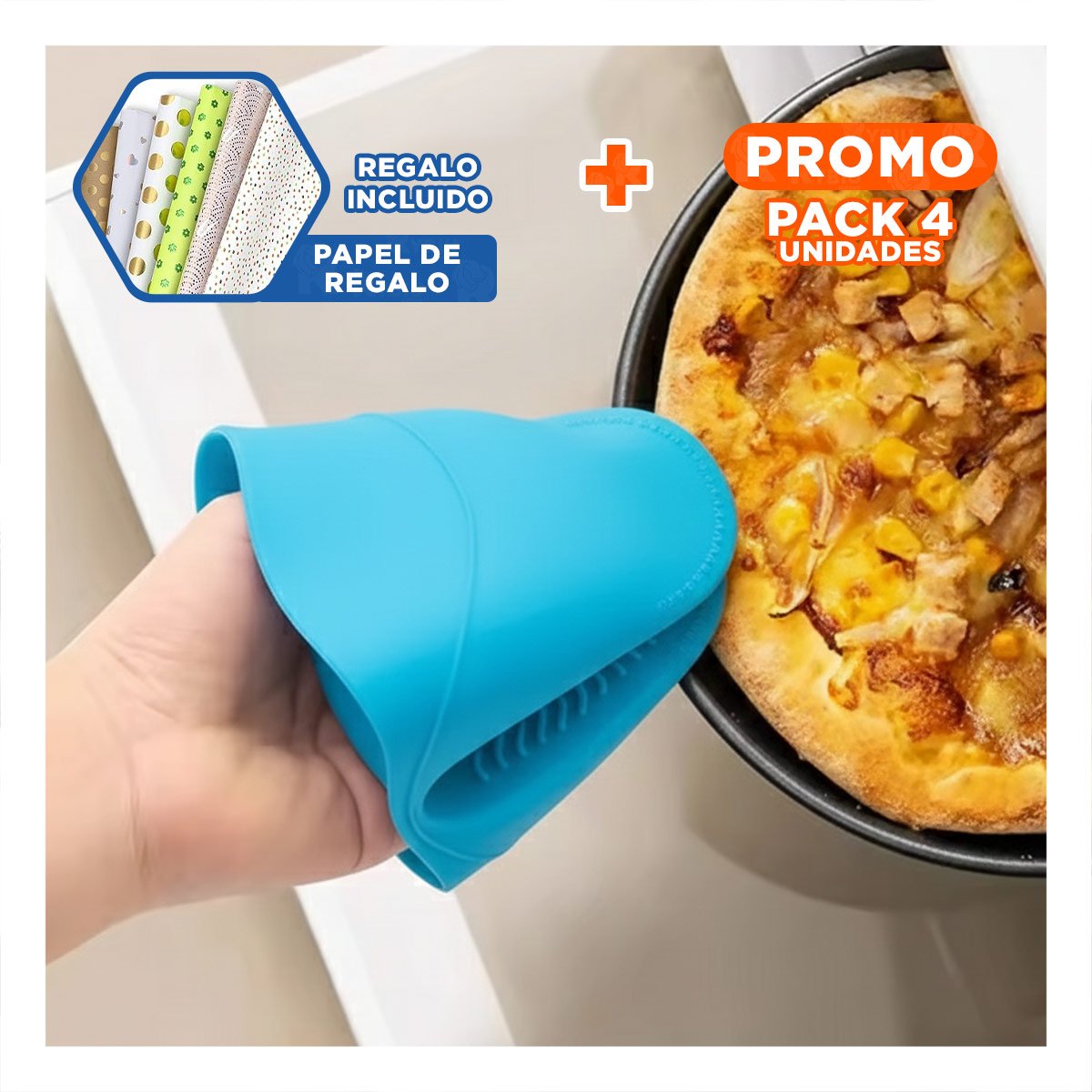 PACK4 MANOS PROTECTORES DE SILICONA CELESTE PARA USO DIARIO EN CASA 7,3X9,5CM Y+PAPEL REGALO - 1