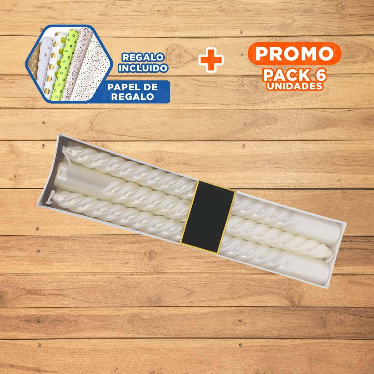 PACK6 CANDELAS LARGAS DE CERA DECORATIVA CON ONDAS PARA ESTILO HOGAR Y+PAPEL REGALO - 1