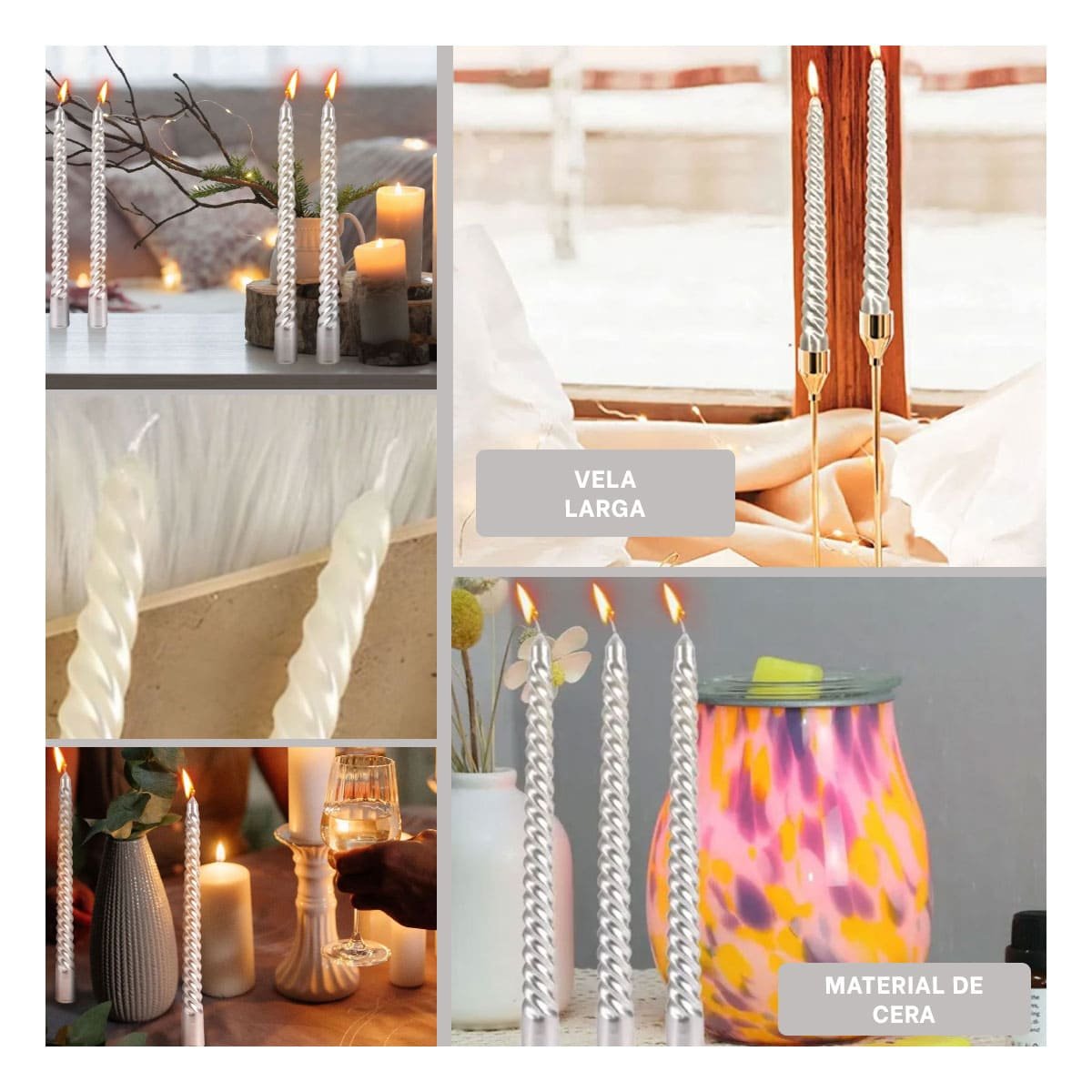 PACK4 VELAS DECORATIVAS DE CERA LARGAS CON ONDAS PARA USO EN HOGAR Y+REGALO STICKER - 2