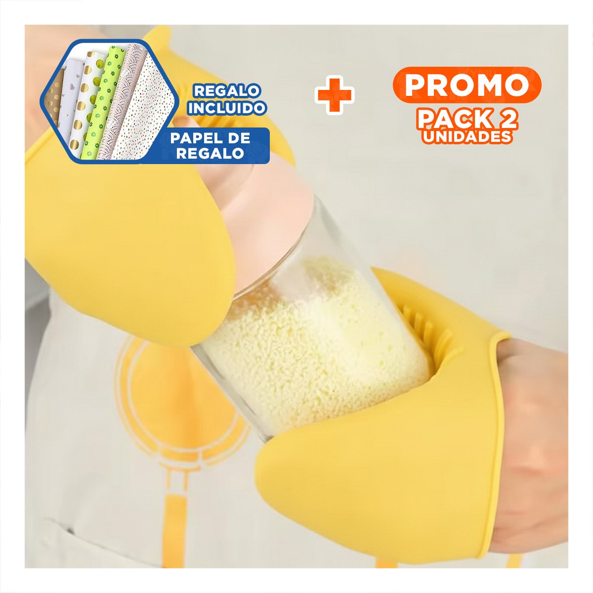 PACK2 ACCESORIOS CUBIERTOS DE SILICONA AMARILLO PARA PREPARAR COMIDA 7,3X9,5CM Y+PAPEL REGALO - 1