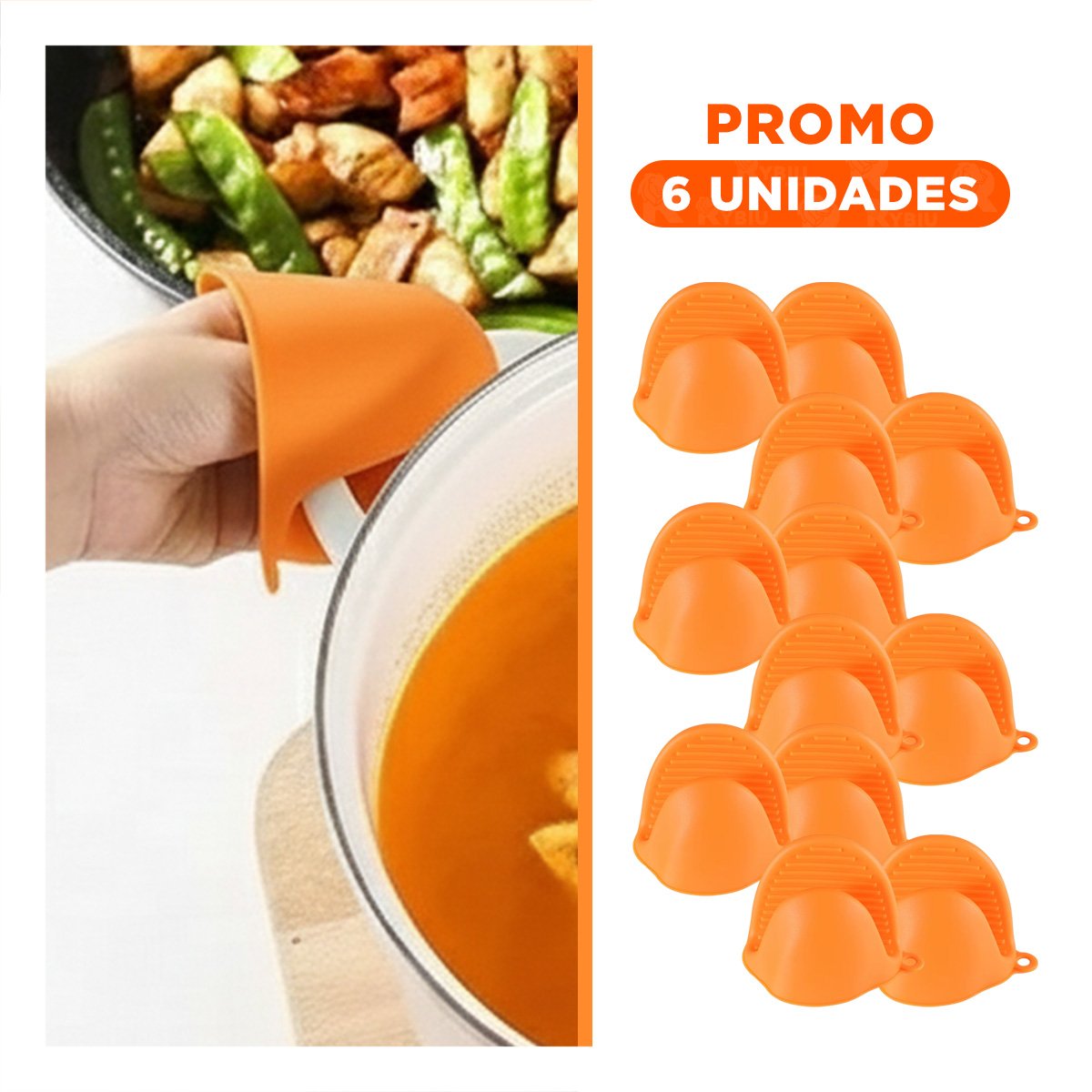 PACK6 MANOS ACCESORIOS DE SILICONA NARANJA PARA COCINA Y HOGAR 7,3X9,5CM - 1
