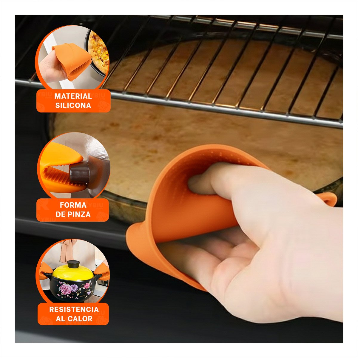 PACK6 MANOS ACCESORIOS DE SILICONA NARANJA PARA COCINA Y HOGAR 7,3X9,5CM - 5