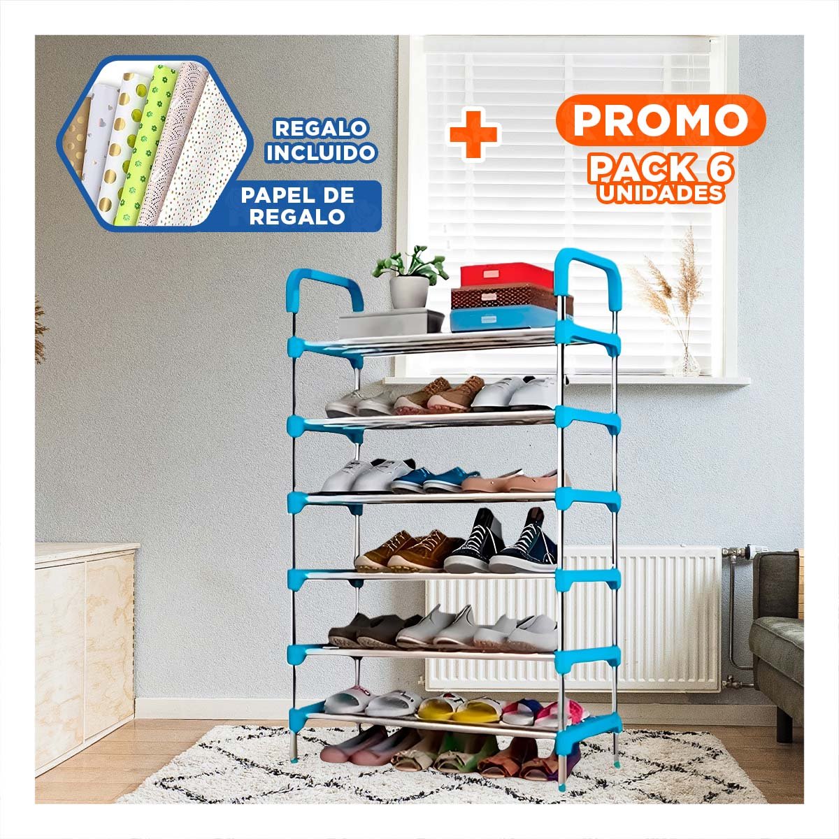 PACK6 MODULO VERTICAL 6 NIVELES ESTILO FUNCIONAL PARA CASA ORDEN CELESTE Y+PAPEL REGALO - 1
