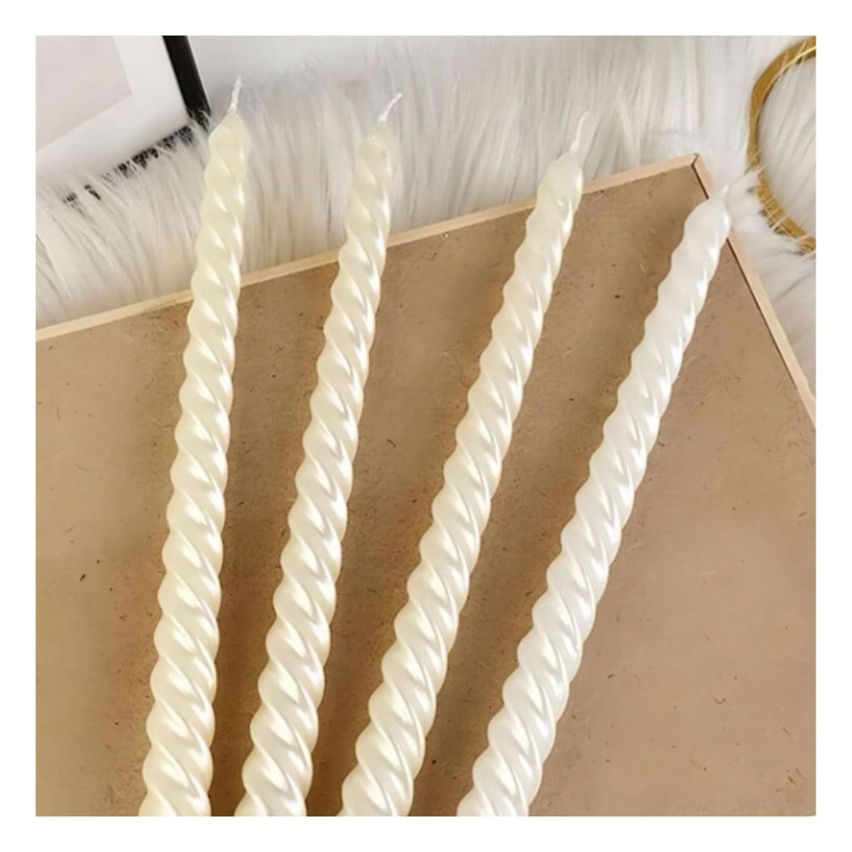 PACK4 CANDELAS DE CERA LARGAS CON ONDAS PARA DECORACION INTERIOR DE CASA - 3