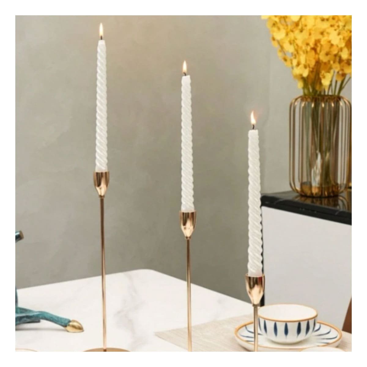 PACK4 CANDELAS DE CERA LARGAS CON ONDAS PARA DECORACION INTERIOR DE CASA - 5