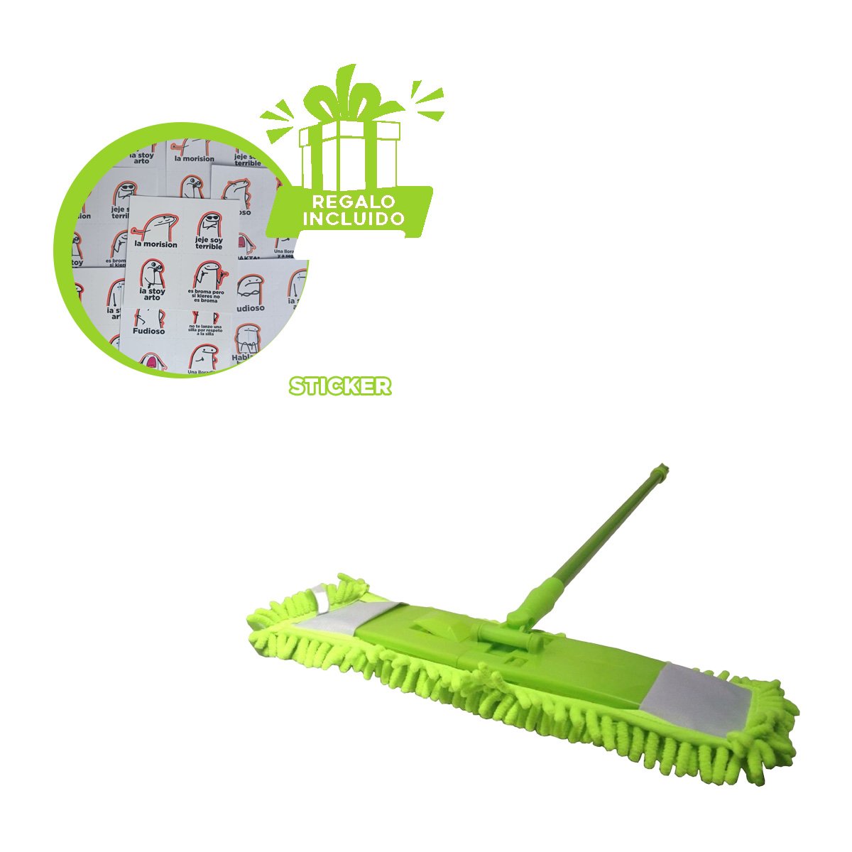 MOPA RECTANGULAR DE MICROFIBRA VERDE SUAVE Y RESISTENTE PARA PISOS YREGALO STICKER - 1