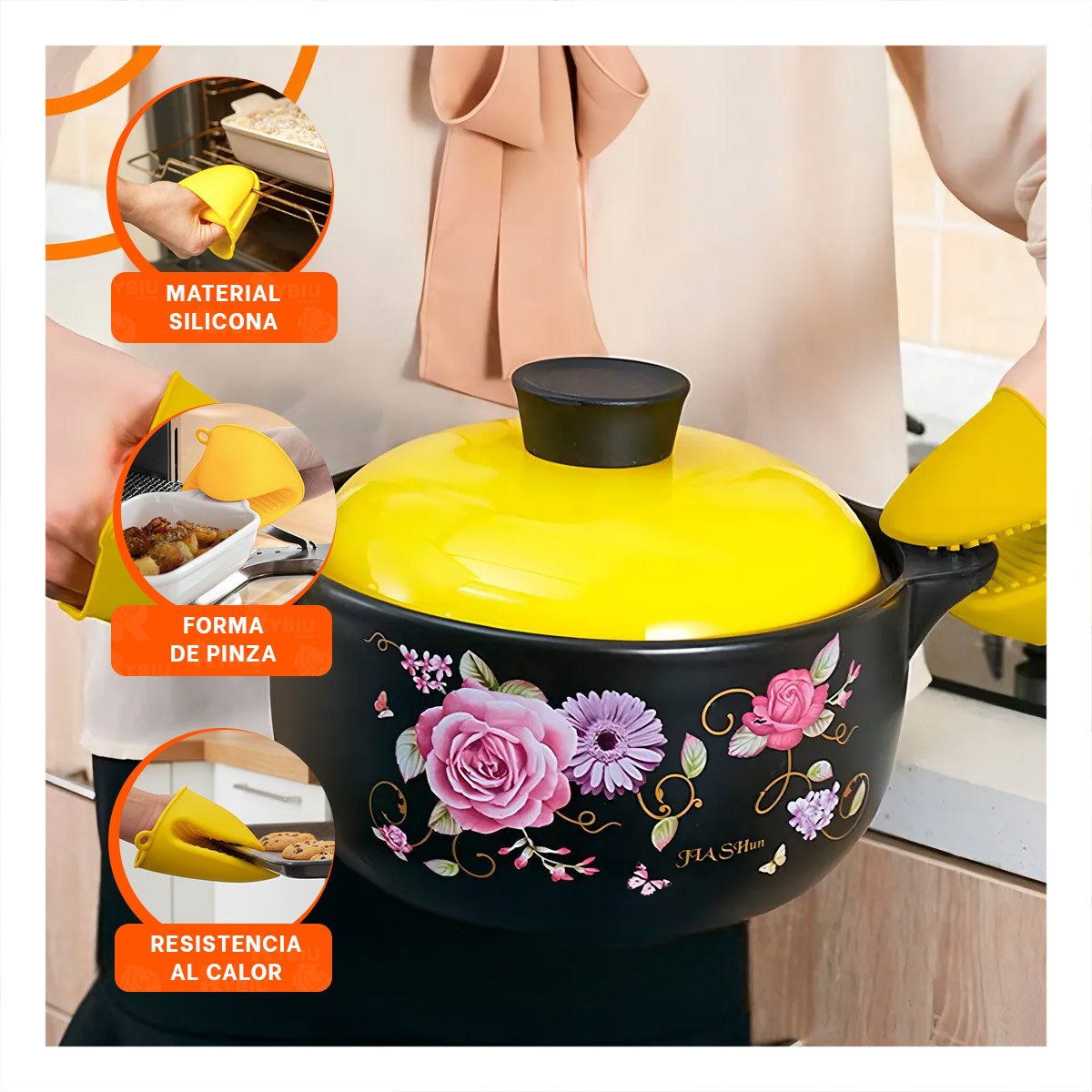 CUBIERTOS MANOS DE SILICONA AMARILLO PARA COCINA Y HOGAR 7,3X9,5CM Y+PAPEL REGALO - 5