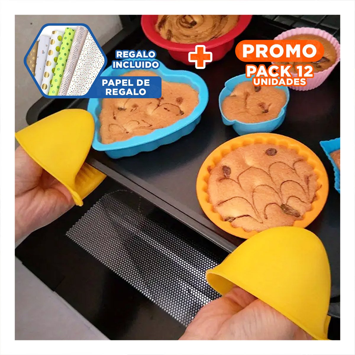 PACK12 CUBIERTOS COCINA DE SILICONA AMARILLO PARA PREPARAR COMIDA 7,3X9,5CM Y+PAPEL REGALO - 1