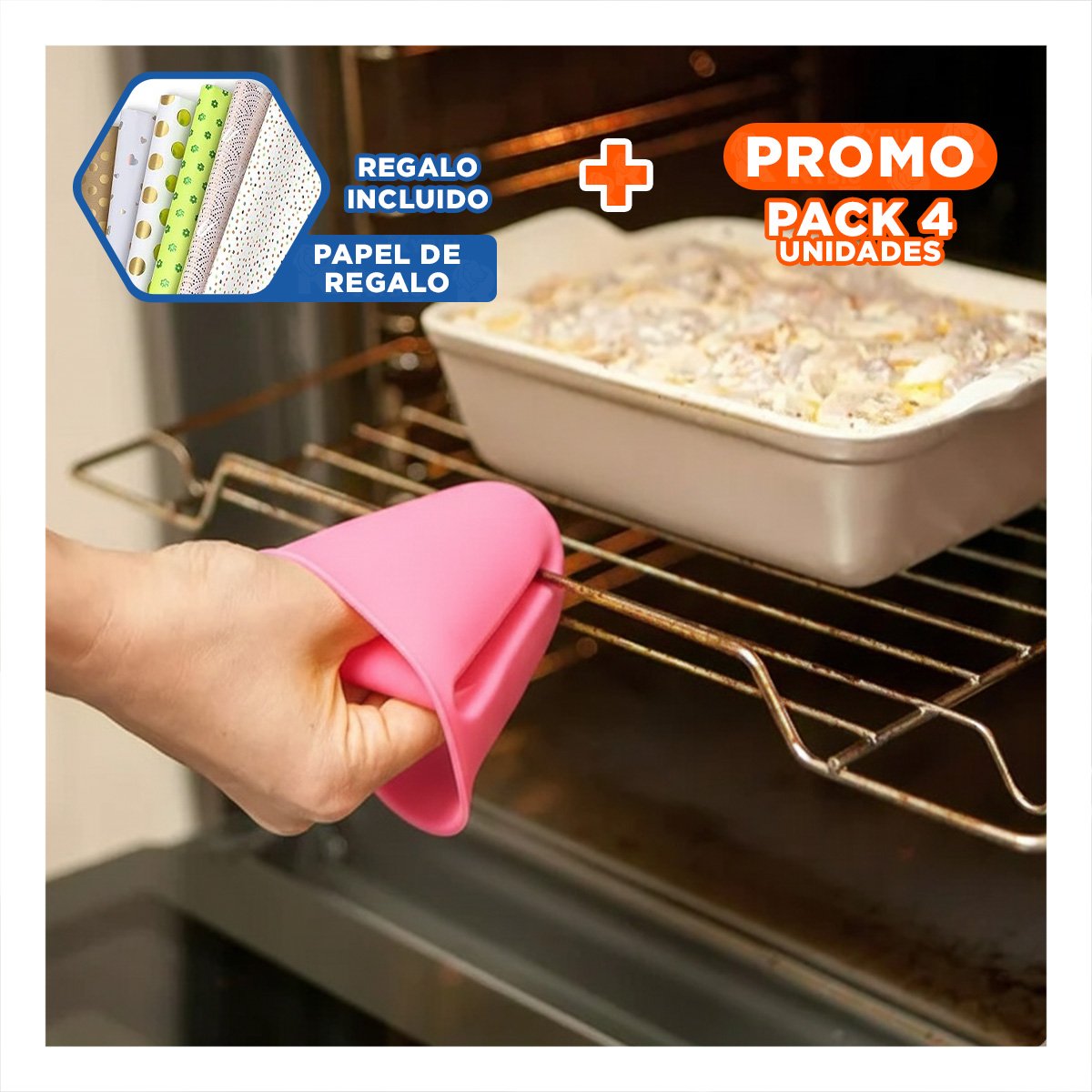 PACK4 MANOS PROTECTORES DE SILICONA ROSADO PARA USO DIARIO EN CASA 7,3X9,5CM Y+PAPEL REGALO - 1