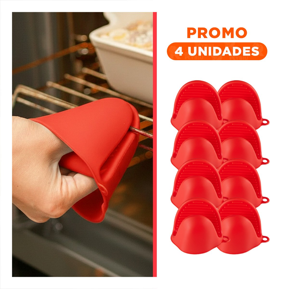 PACK4 MANOS CUBIERTOS DE SILICONA ROJO PARA PREPARAR ALIMENTOS 7,3X9,5CM Y+REGALO STICKER - 1