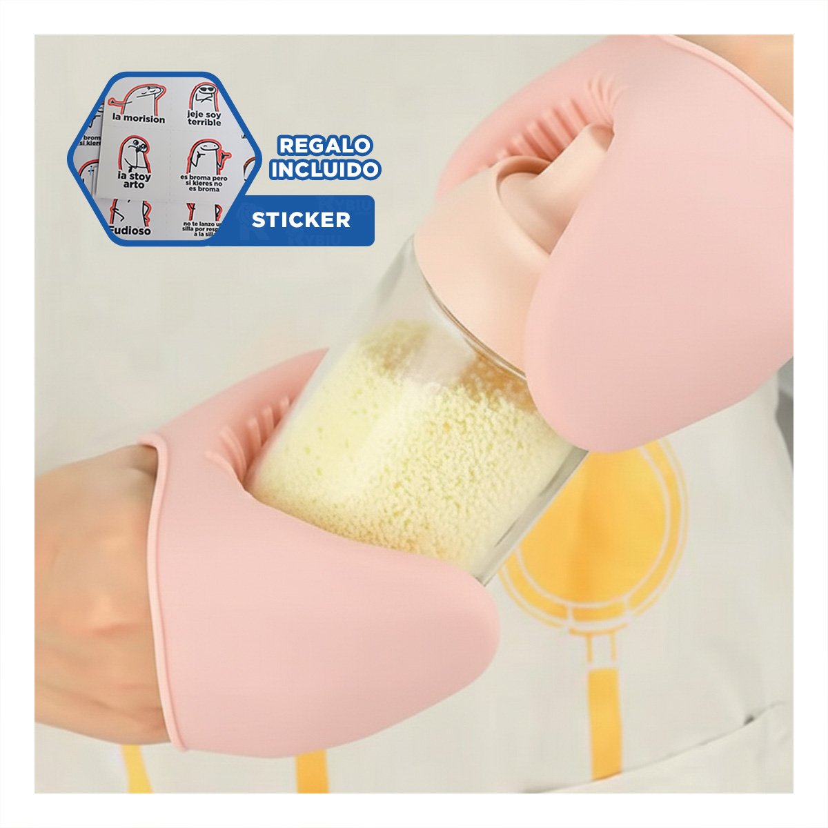 CUBIERTOS ACCESORIOS DE SILICONA ROSADO PARA MANIPULAR ALIMENTOS 7,3X9,5CM Y+REGALO STICKER - 1