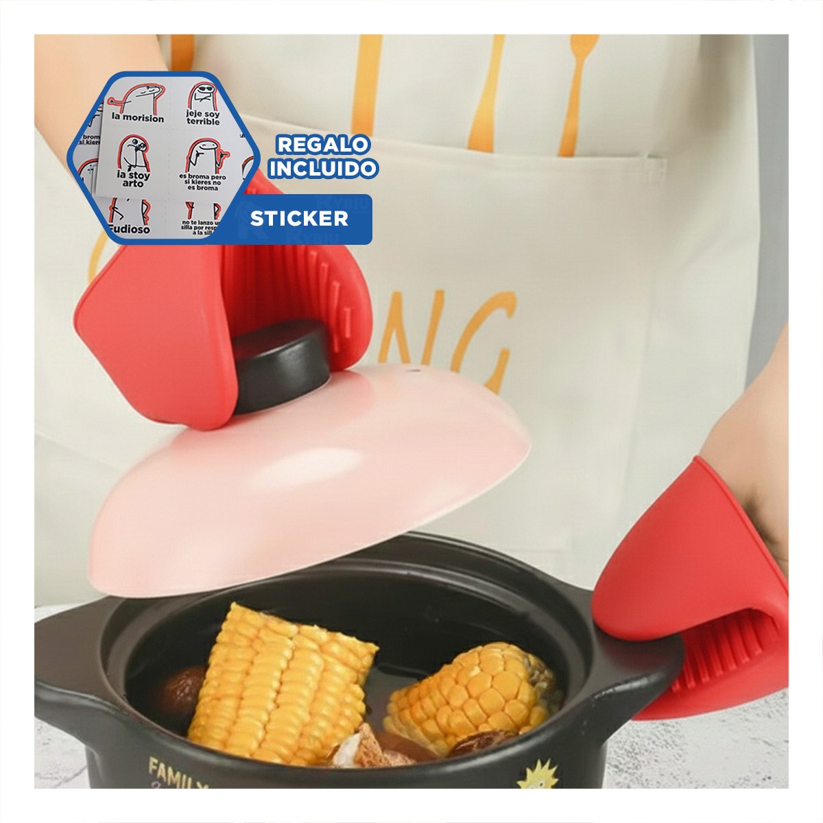 CUBIERTOS ACCESORIOS DE SILICONA ROJO PARA MANIPULAR ALIMENTOS 7,3X9,5CM Y+REGALO STICKER - 1