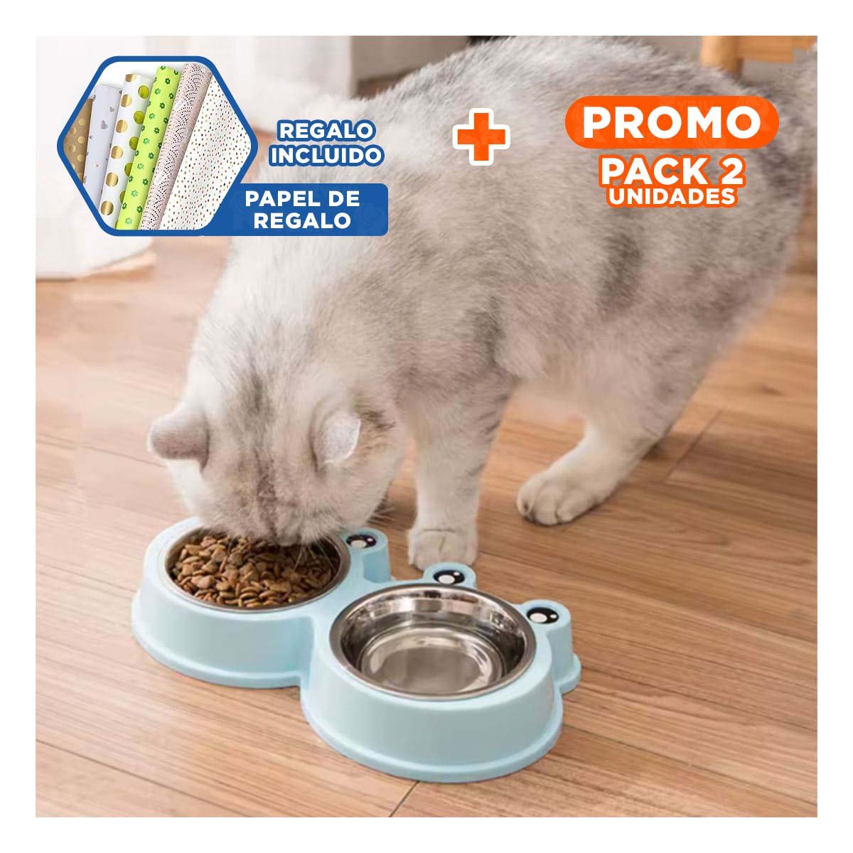 PACK2 UTENSILIO DOBLE DESMONTABLE RANA PARA MASCOTA EN CASA Y+PAPEL REGALO - 1