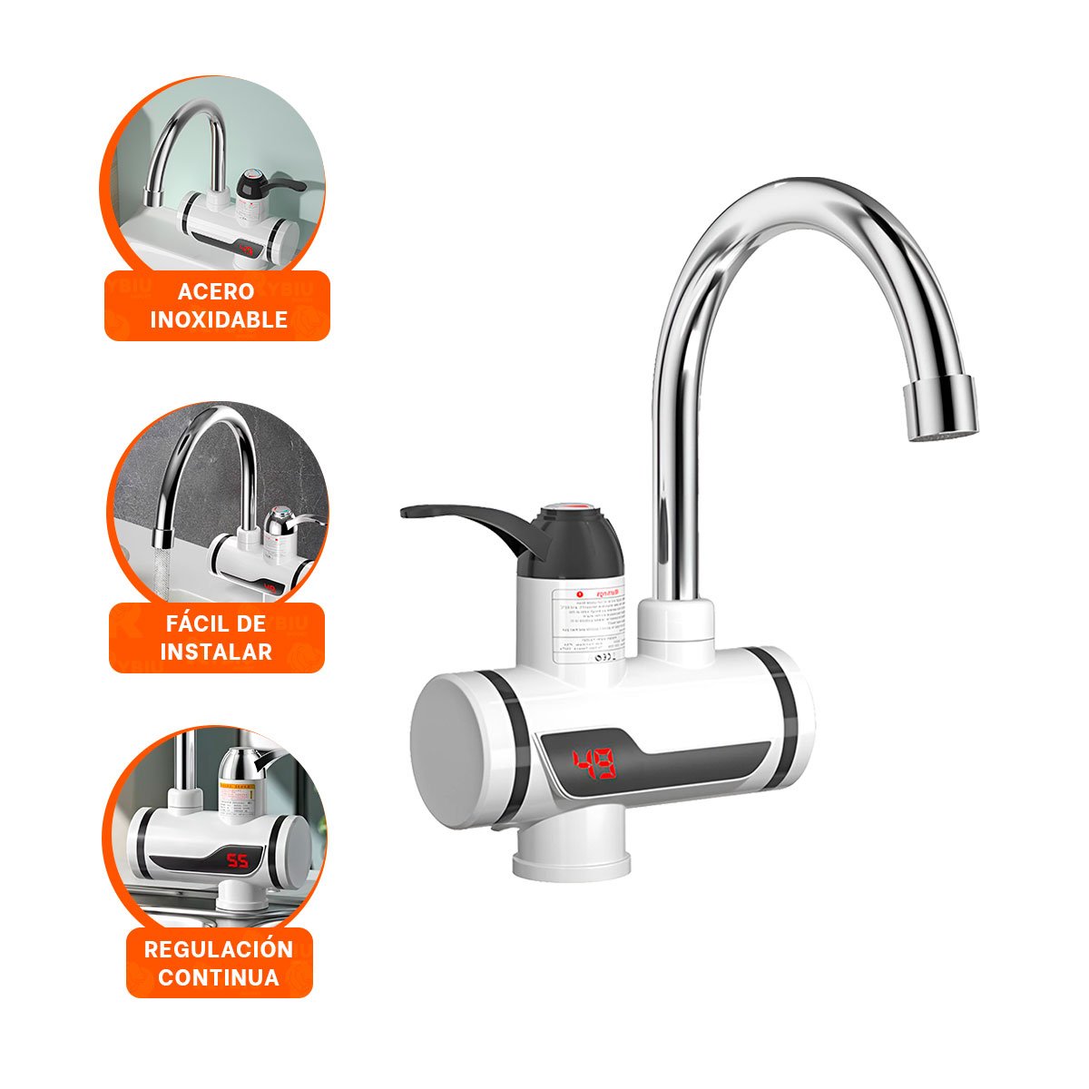 LLAVE CALENTADORA DE AGUA COLOR BLANCO CON CONTROL SUAVE PARA COCINA Y HOGAR - 3