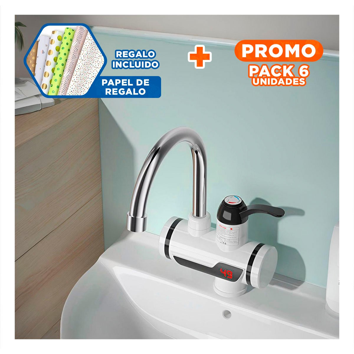 PACK6 EQUIPO CALENTADOR DE AGUA BLANCO CON MODERNO PARA ESPACIOS FUNCIONALES YPAPEL REGALO - 1