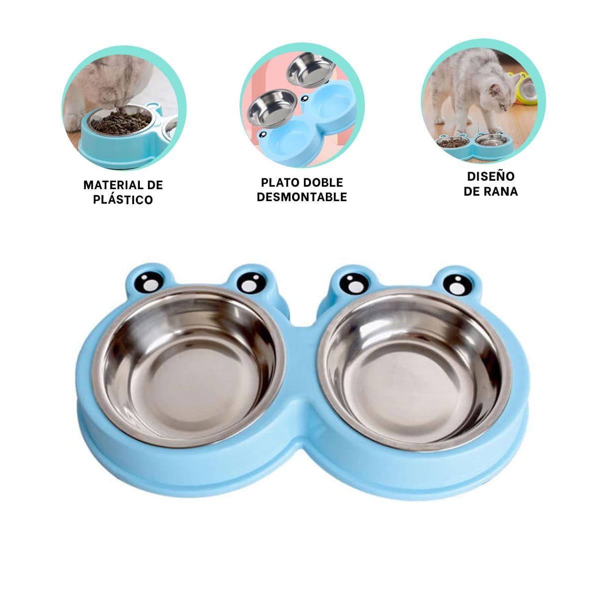 BASE PLATO DOBLE DESMONTABLE RANA PARA PERRO Y GATO EN HOGAR - 3