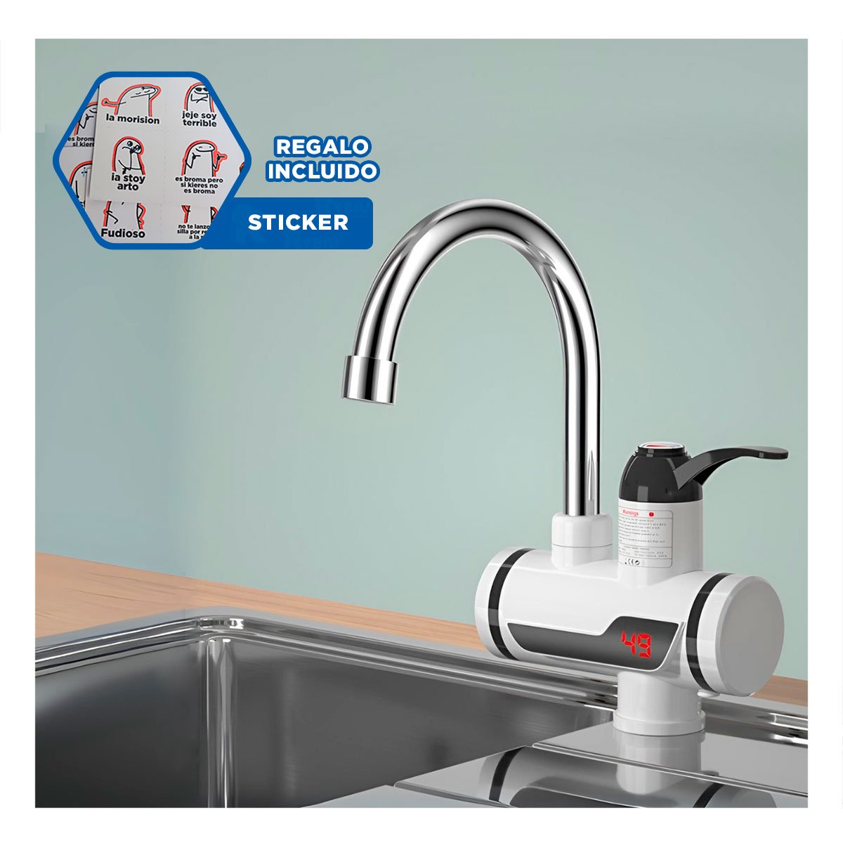 LLAVE CALENTADORA DE AGUA BLANCO CON DISEÑO MODERNO PARA ESPACIOS FUNCIONALES YREGALO STICKER - 1