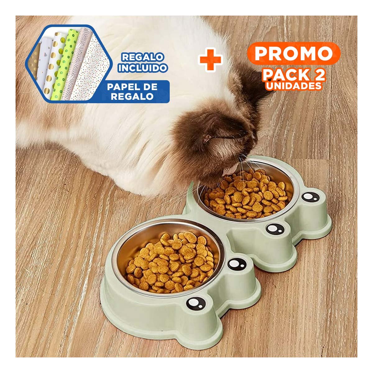 PACK2 UTENSILIO DOBLE DESMONTABLE RANA PARA MASCOTA EN HOGAR Y+PAPEL REGALO - 1