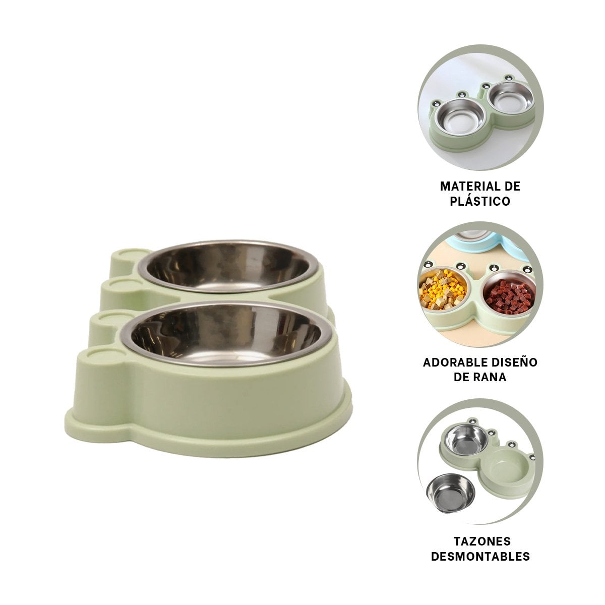 BASE PLATO DOBLE DESMONTABLE RANA PARA PERRO Y GATO EN HOGAR - 3