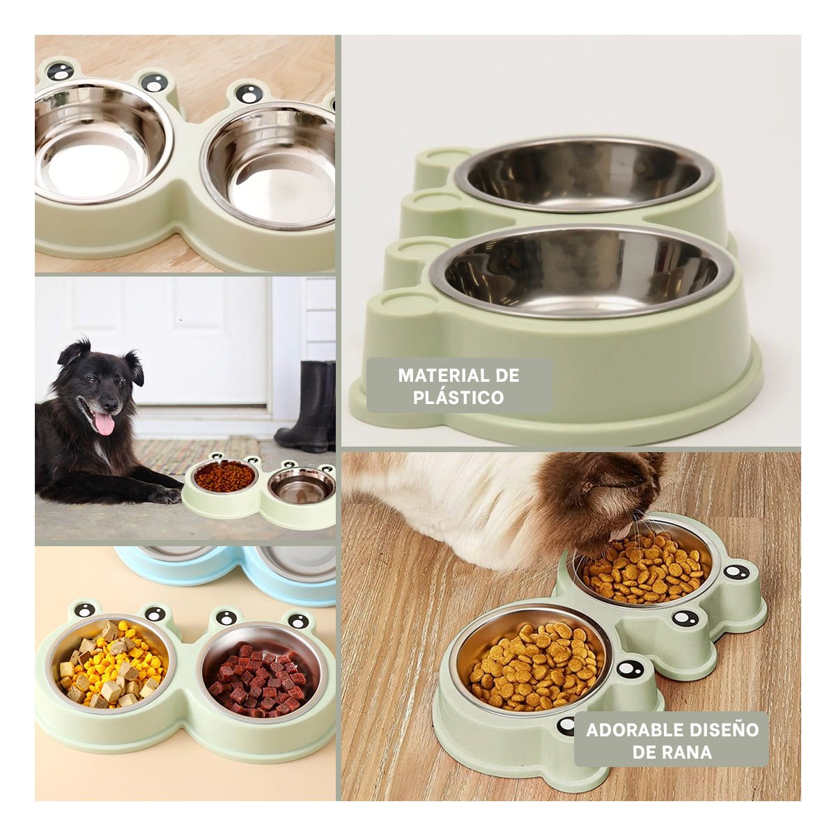 BASE PLATO DOBLE DESMONTABLE RANA PARA PERRO Y GATO EN HOGAR - 5