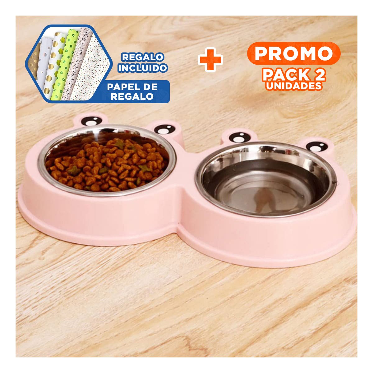 PACK2 UTENSILIO RESISTENTE RANA ROSADO PASTEL DOBLE DESMONTABLE Y+PAPEL REGALO - 1