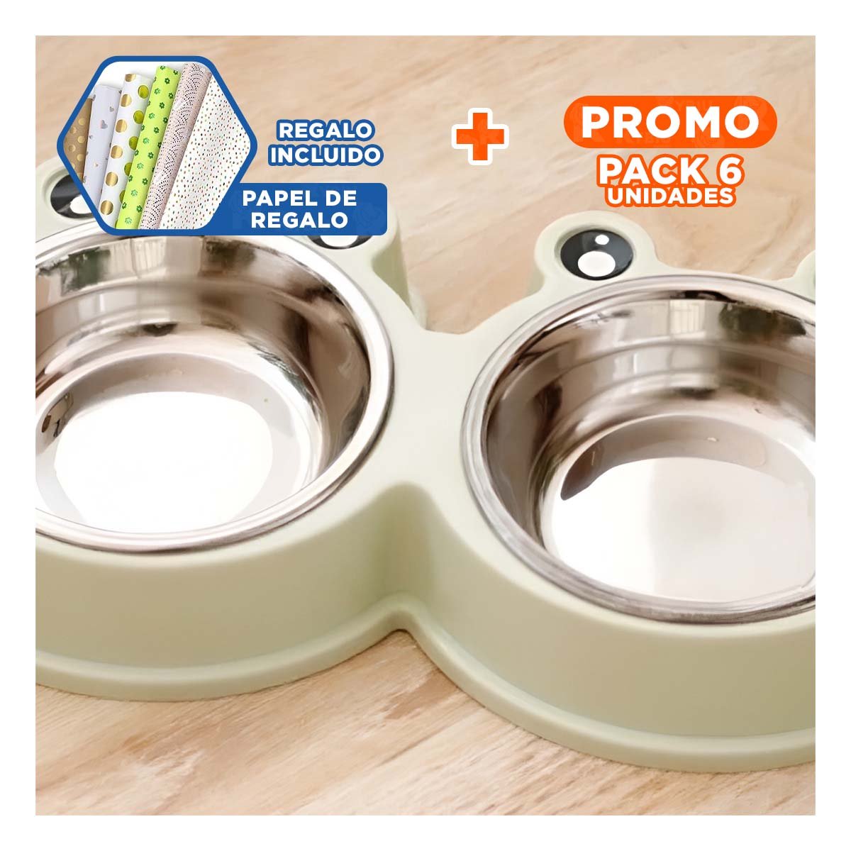 PACK6 BASE DOBLE DESMONTABLE RANA PARA MASCOTA USO DIARIO Y+PAPEL REGALO - 1