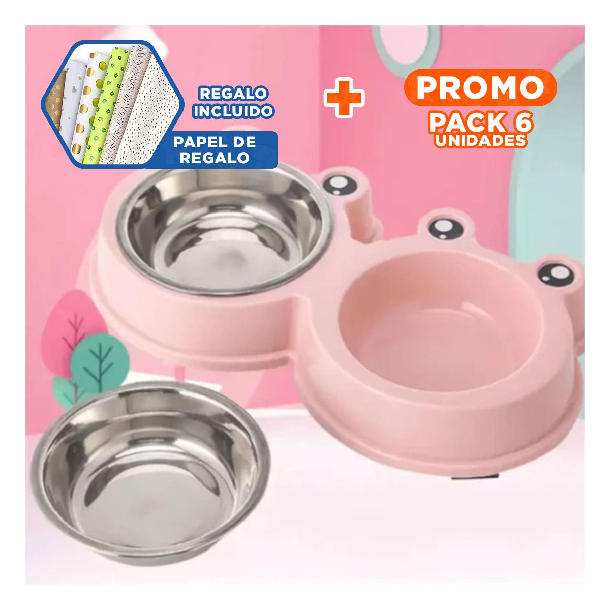 PACK6 BASE ESTABLE RANA ROSADO PASTEL DOBLE DESMONTABLE Y+PAPEL REGALO - 1