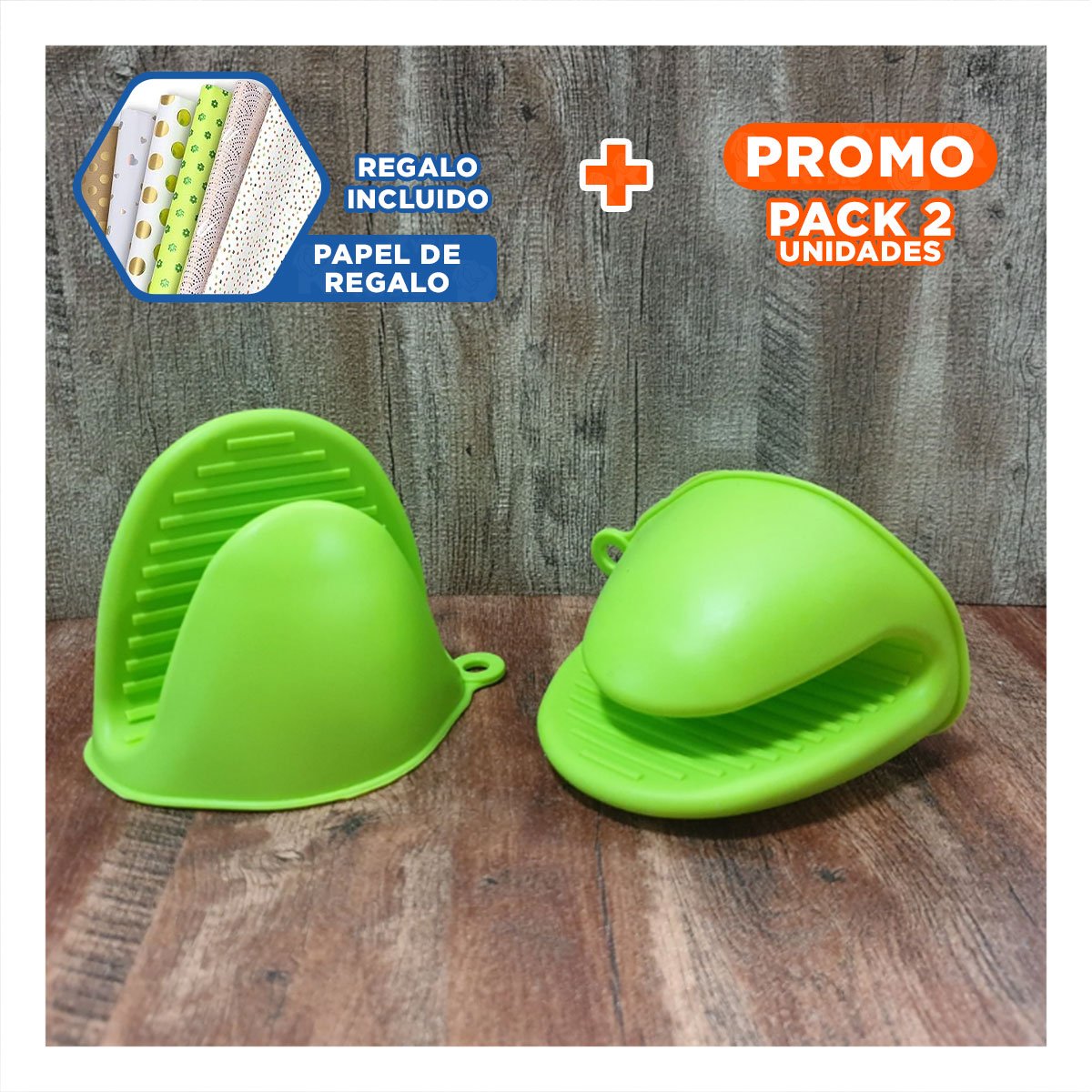 PACK2 ACCESORIOS CUBIERTOS DE SILICONA VERDE PARA PREPARAR COMIDA 7,3X9,5CM Y+PAPEL REGALO - 1