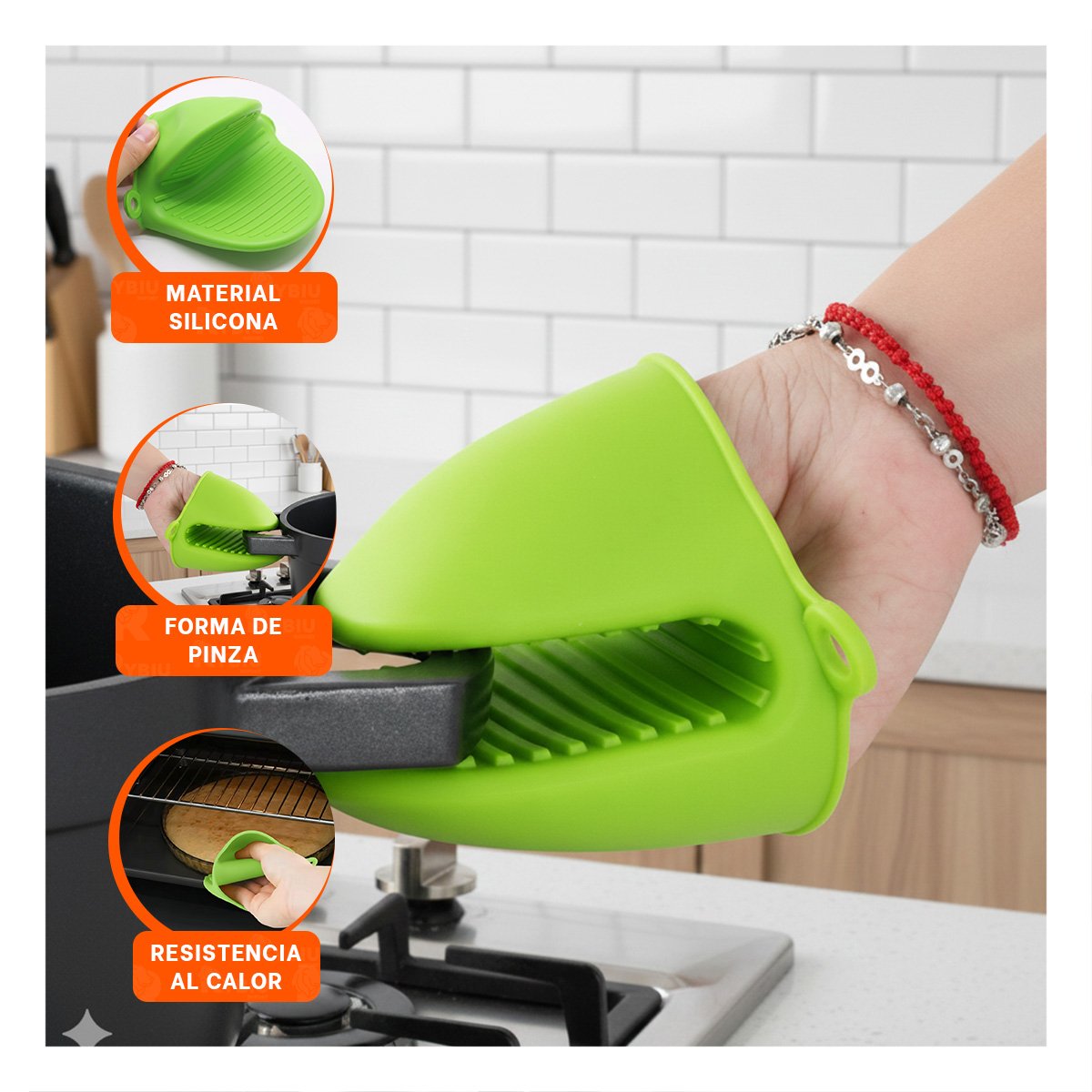 CUBIERTOS MANOS DE SILICONA VERDE PARA COCINA Y HOGAR 7,3X9,5CM Y+PAPEL REGALO - 5