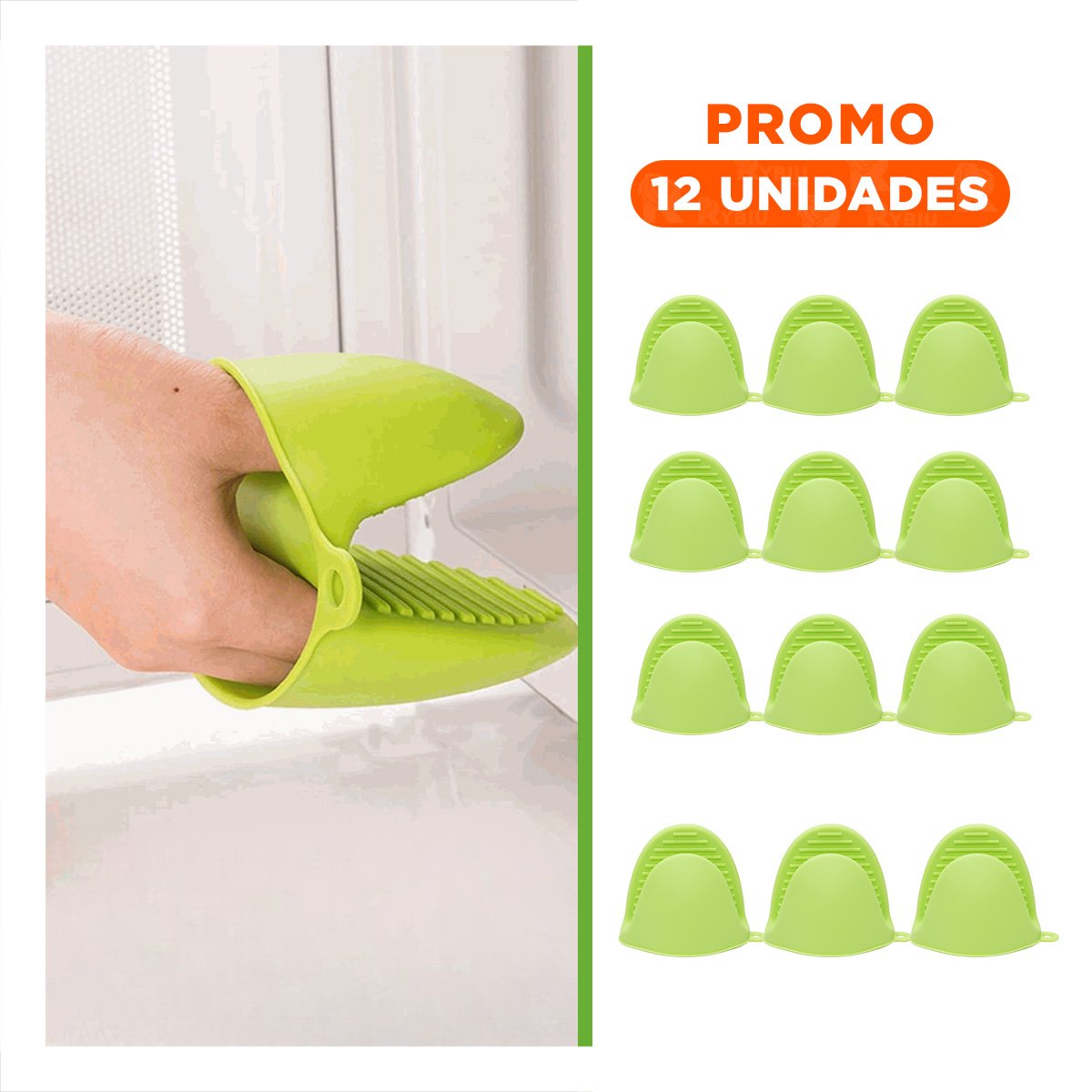PACK12 ACCESORIOS COCINA DE SILICONA VERDE PARA HOGAR Y COCINA 7,3X9,5CM Y+REGALO STICKER - 1