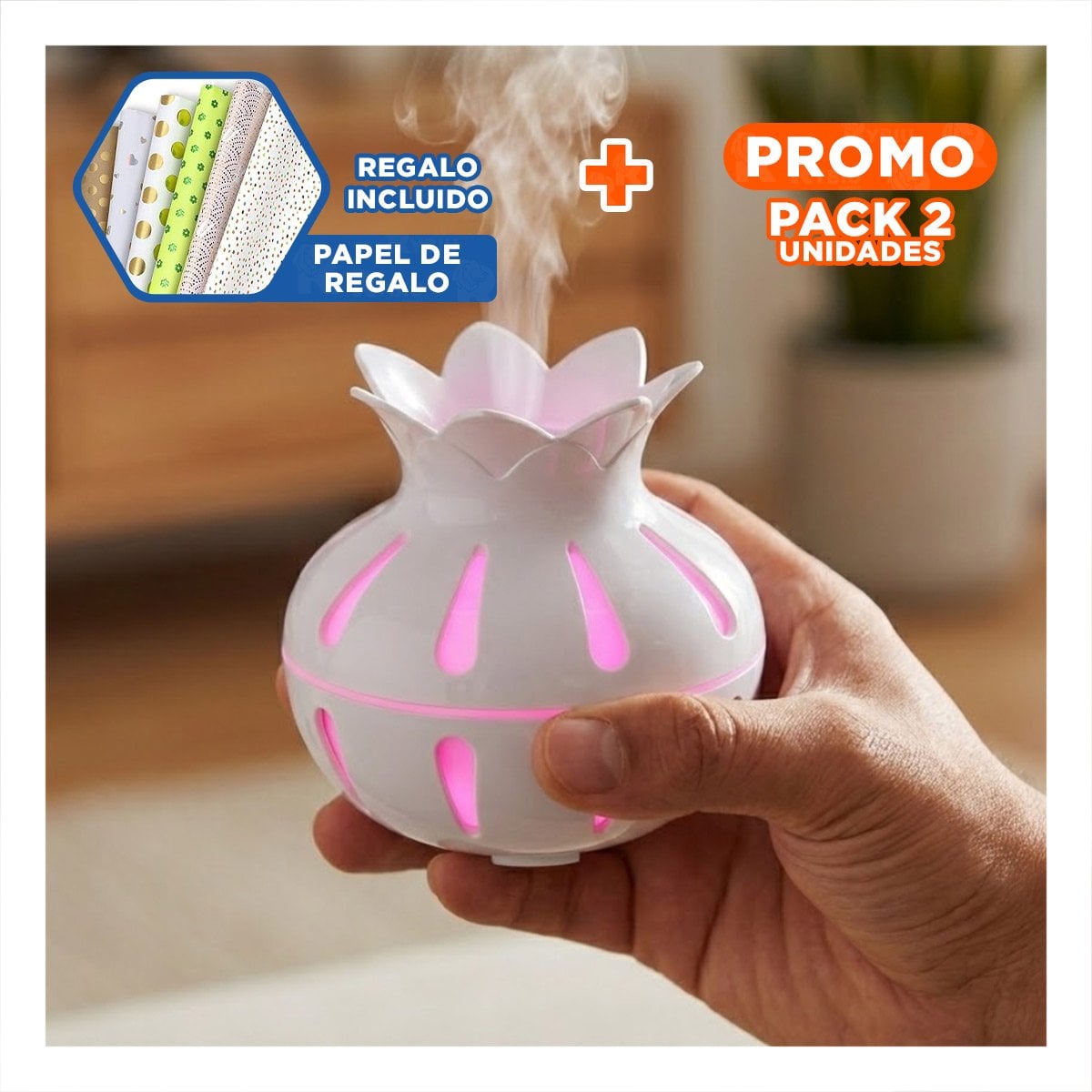 PACK2 HUMIFICADOR CON FORMA DE FLOR 12X11CM COLOR BLANCO Y+PAPEL REGALO - 1