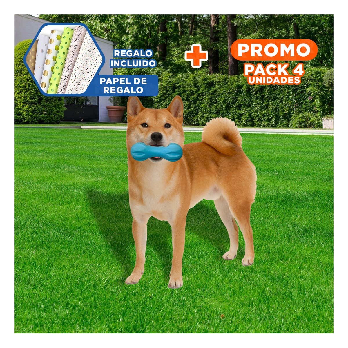 PACK4 MORDEDOR PARA MASCOTA MANCUERNA DE MINI RAYAS CELESTE FIRME Y+PAPEL REGALO - 1