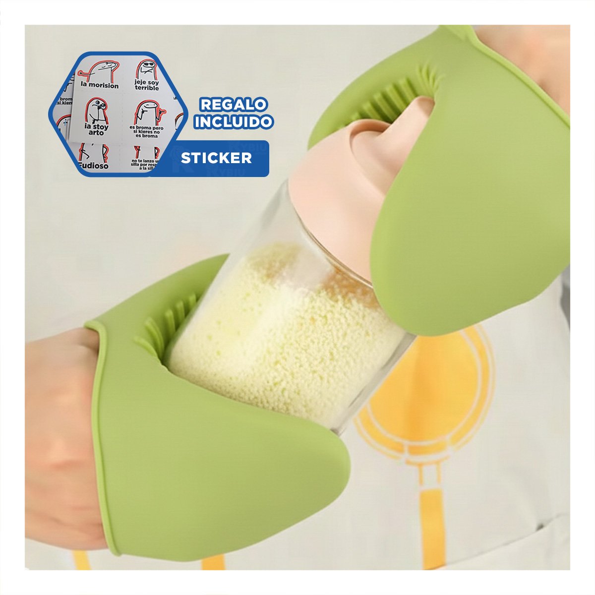 CUBIERTOS ACCESORIOS DE SILICONA VERDE PARA MANIPULAR ALIMENTOS 7,3X9,5CM Y+REGALO STICKER - 1