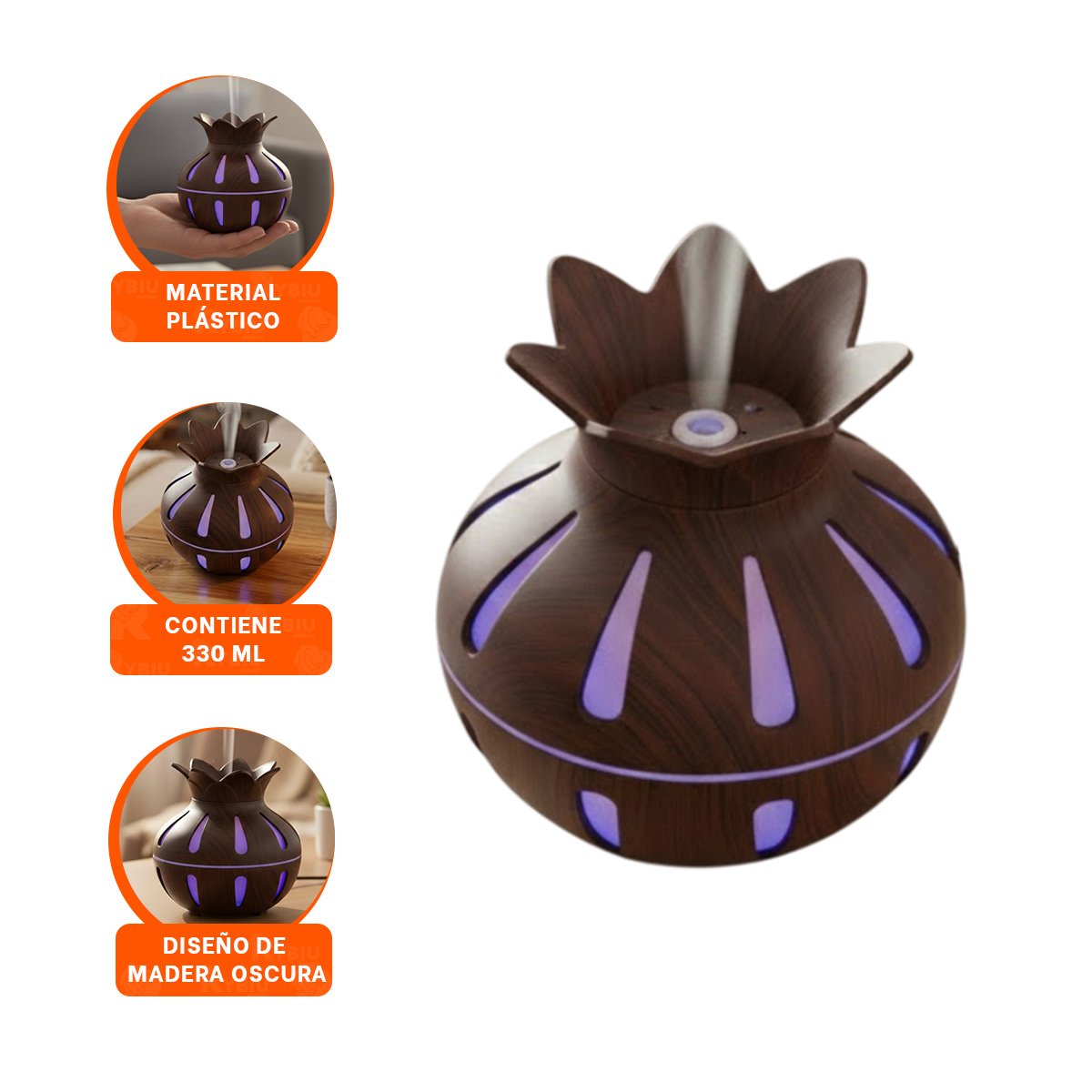 DIFUSOR PARA AMBIENTE INTERIOR CON FUNCION HUMIFICADORA FORMA DE FLOR COLOR MARRON - 3