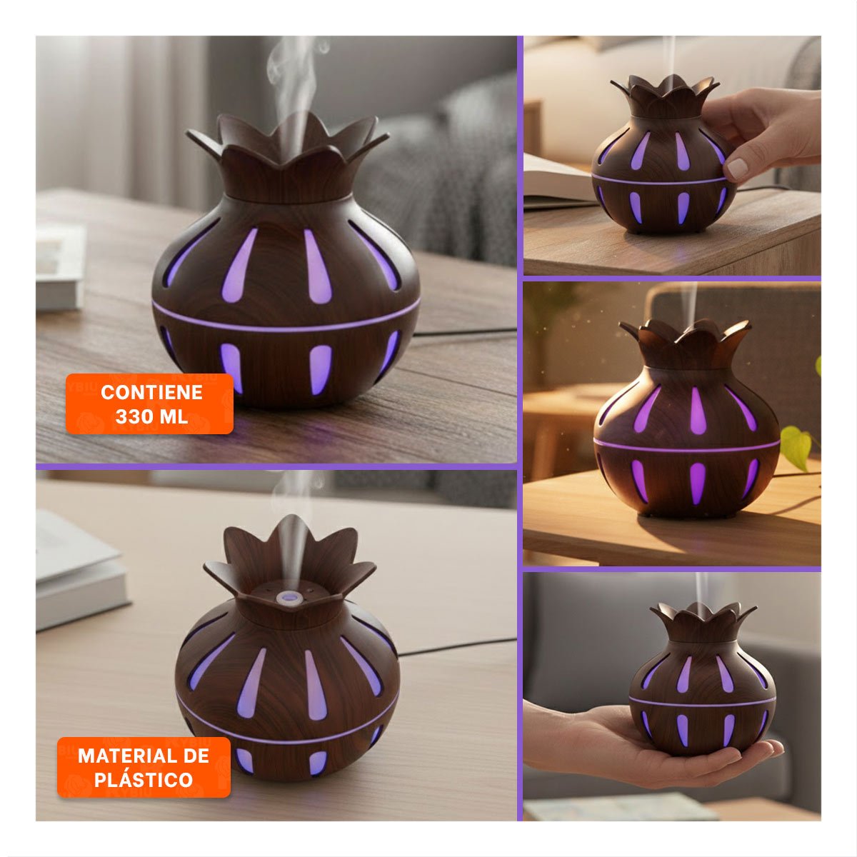 DIFUSOR PARA AMBIENTE INTERIOR CON FUNCION HUMIFICADORA FORMA DE FLOR COLOR MARRON - 5