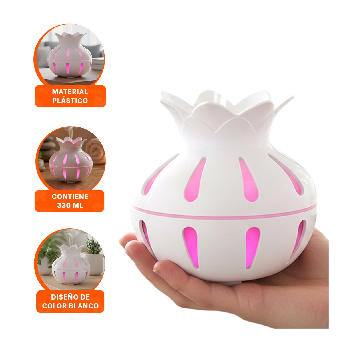 DIFUSOR PARA AMBIENTE INTERIOR CON FUNCION HUMIFICADORA FORMA DE FLOR COLOR BLANCO - 3