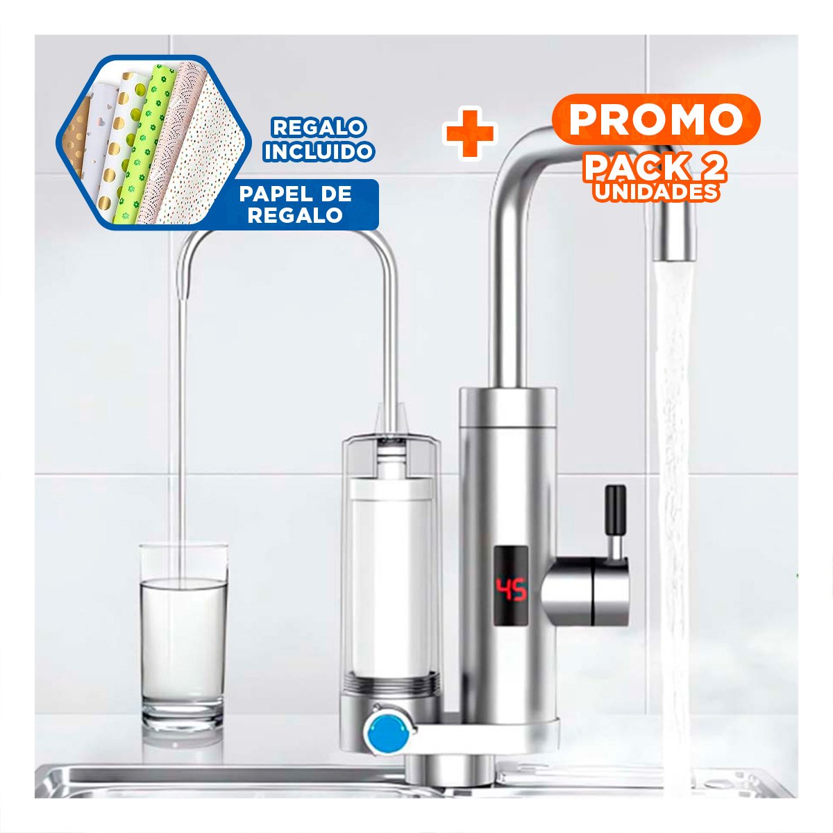 PACK2 SERVICIO DE AGUA CON PURIFICADOR DOBLE Y CALENTADOR PARA USO DIARIO Y+PAPEL REGALO - 1