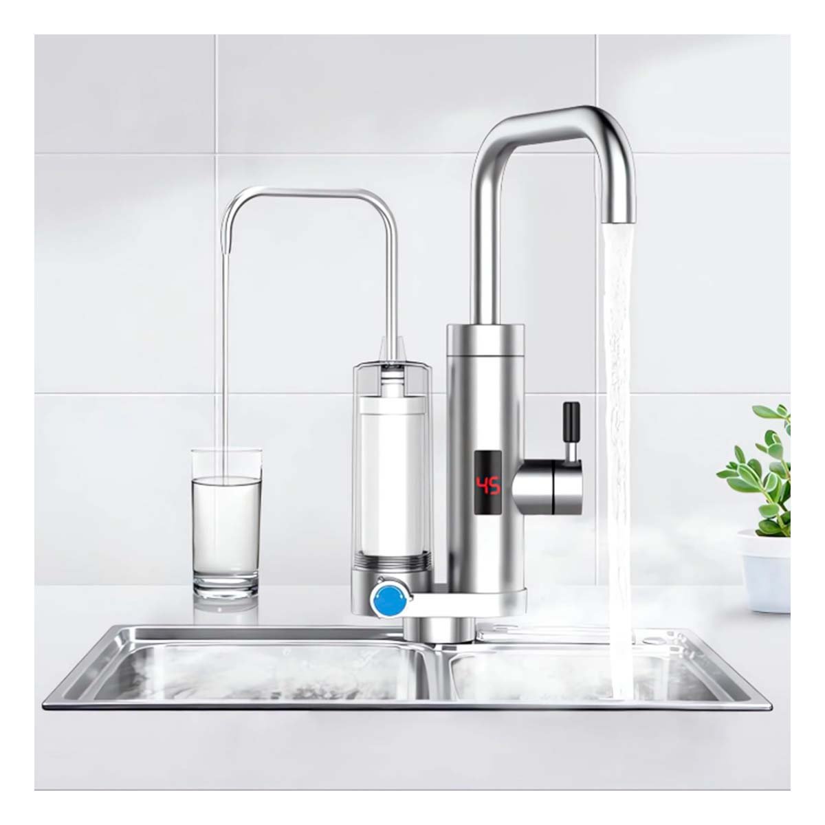 DISPENSADOR DE AGUA CON DOBLE FILTRO Y CALENTADOR PARA COCINA FUNCIONAL - 1