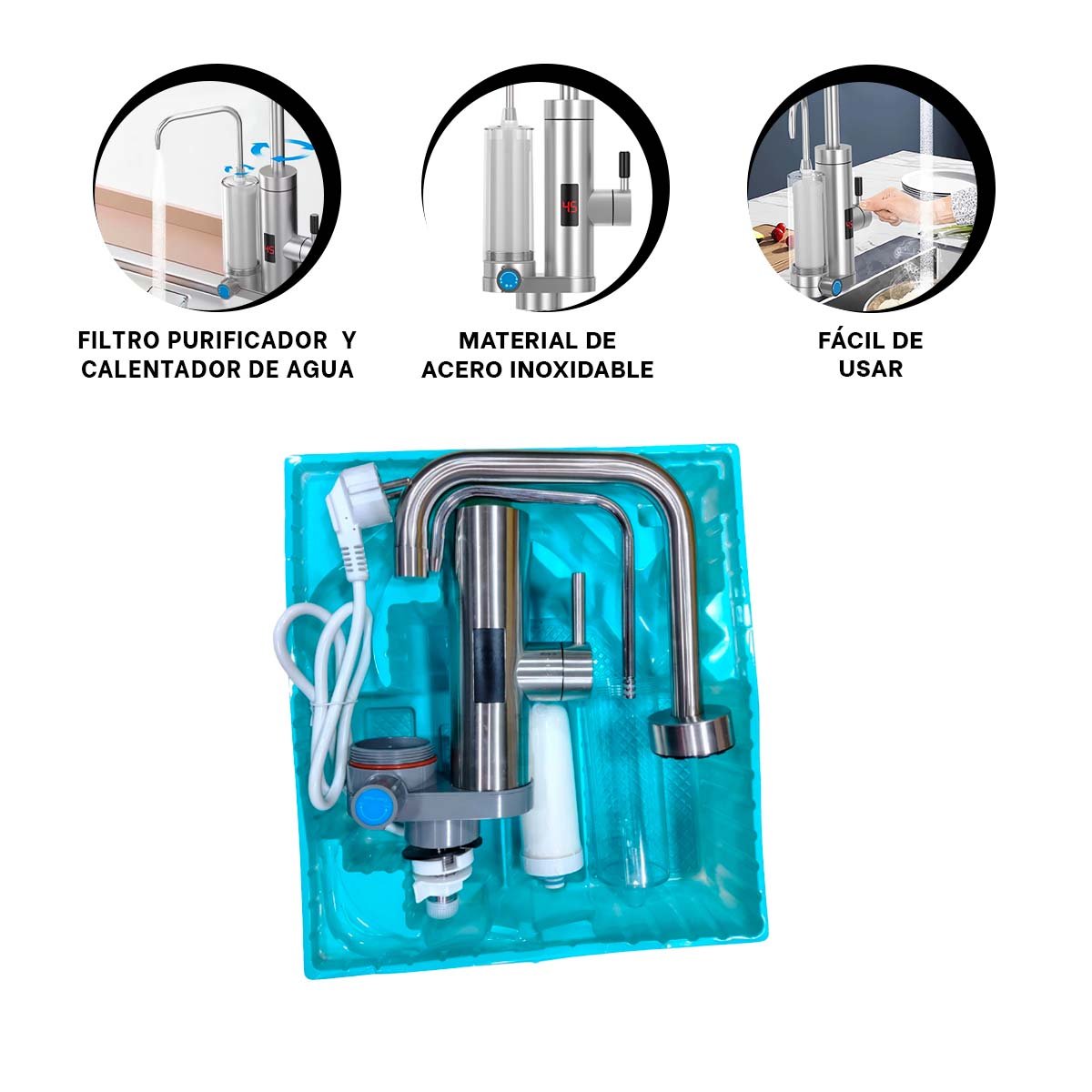 DISPENSADOR DE AGUA CON DOBLE FILTRO Y CALENTADOR PARA COCINA FUNCIONAL - 3