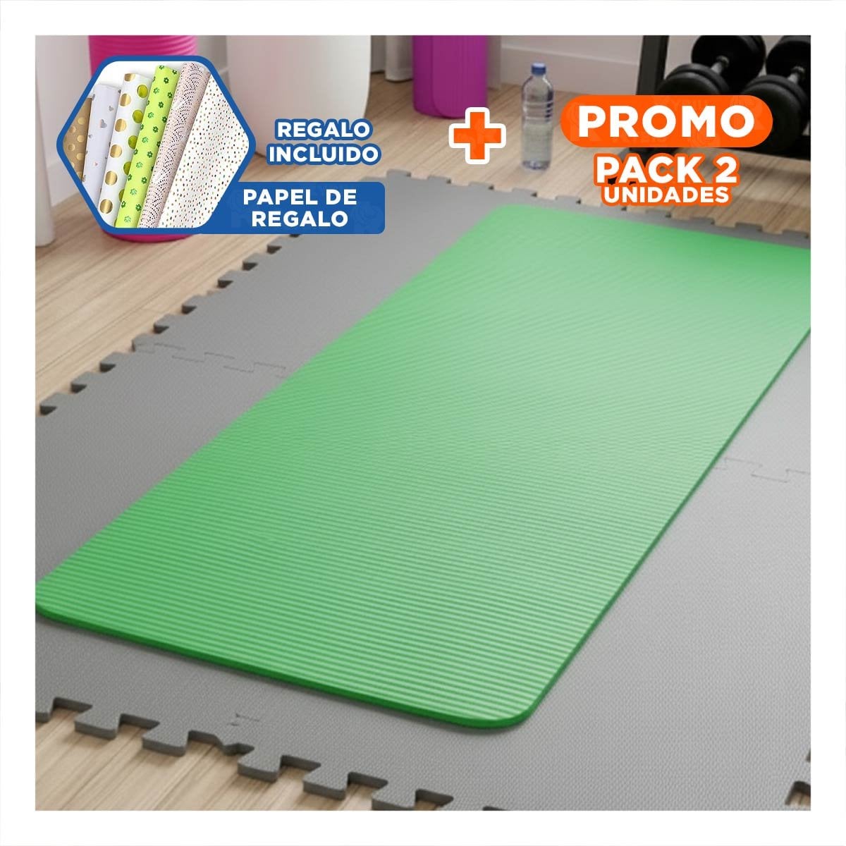 PACK2 ALFOMBRA ANTIDESLIZANTE 6MM VERDE DE GOMA EVA Y+PAPEL REGALO - 1