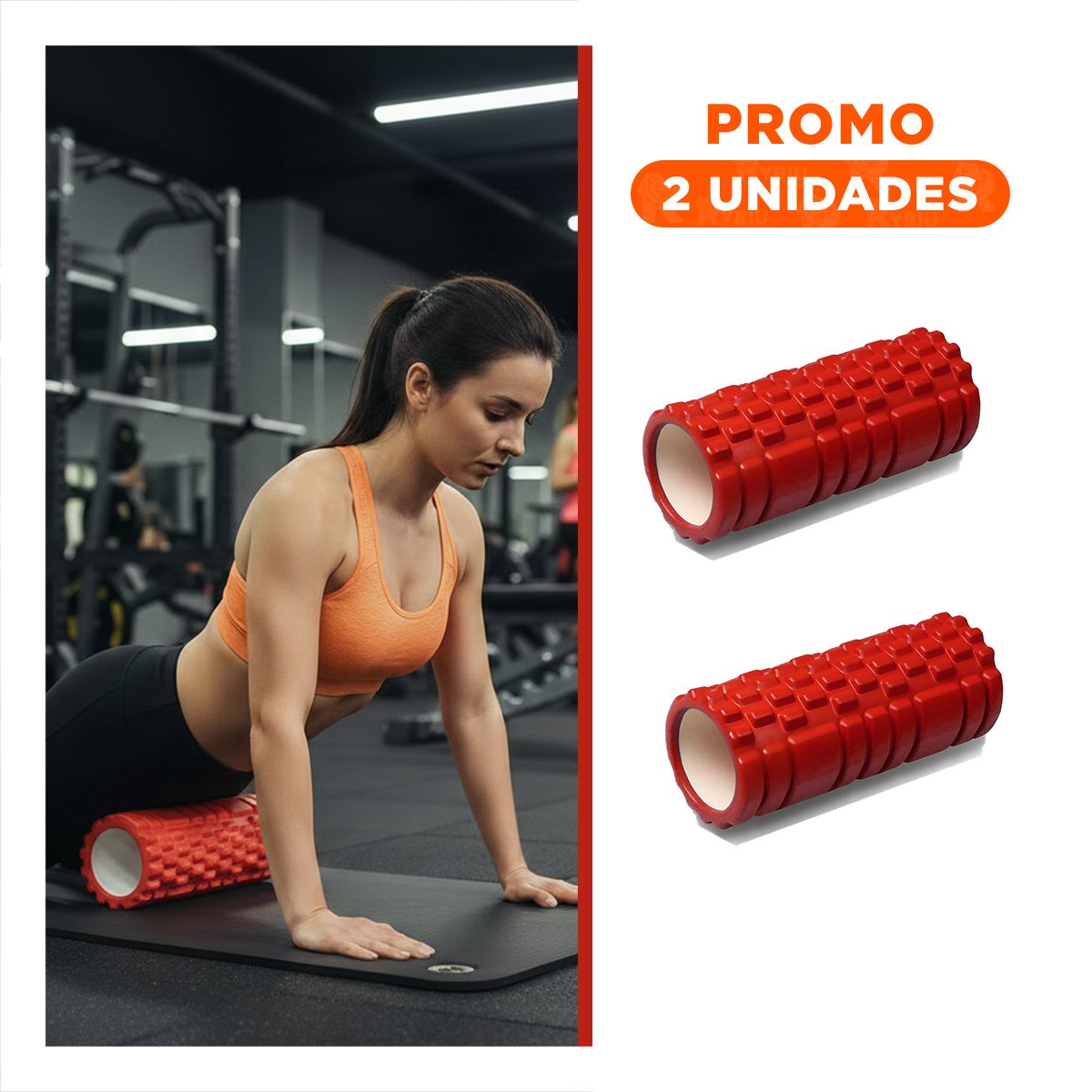 PACK2 FOAM ROLLER PARA DESCARGA MUSCULAR DESPUES DEL GYM 33X15 CM ROJO - 1