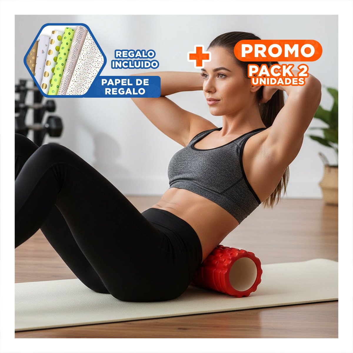 PACK2 FOAM ROLLER PARA TRABAJO DE CORE Y ESTABILIDAD 33X15 CM ROJO Y+PAPEL REGALO - 1