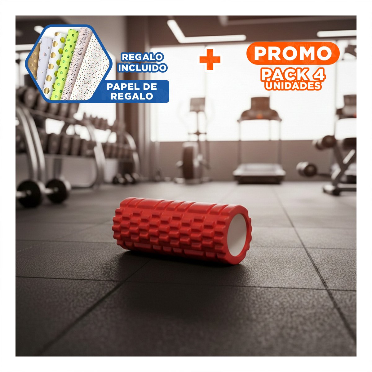 PACK4 FOAM ROLLER PARA RUTINAS DE BAJO IMPACTO 33X15 CM ROJO Y+PAPEL REGALO - 1