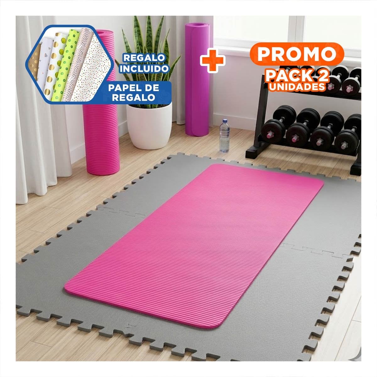 PACK2 ALFOMBRA ANTIDESLIZANTE 6MM ROSADO DE GOMA EVA Y+PAPEL REGALO - 1