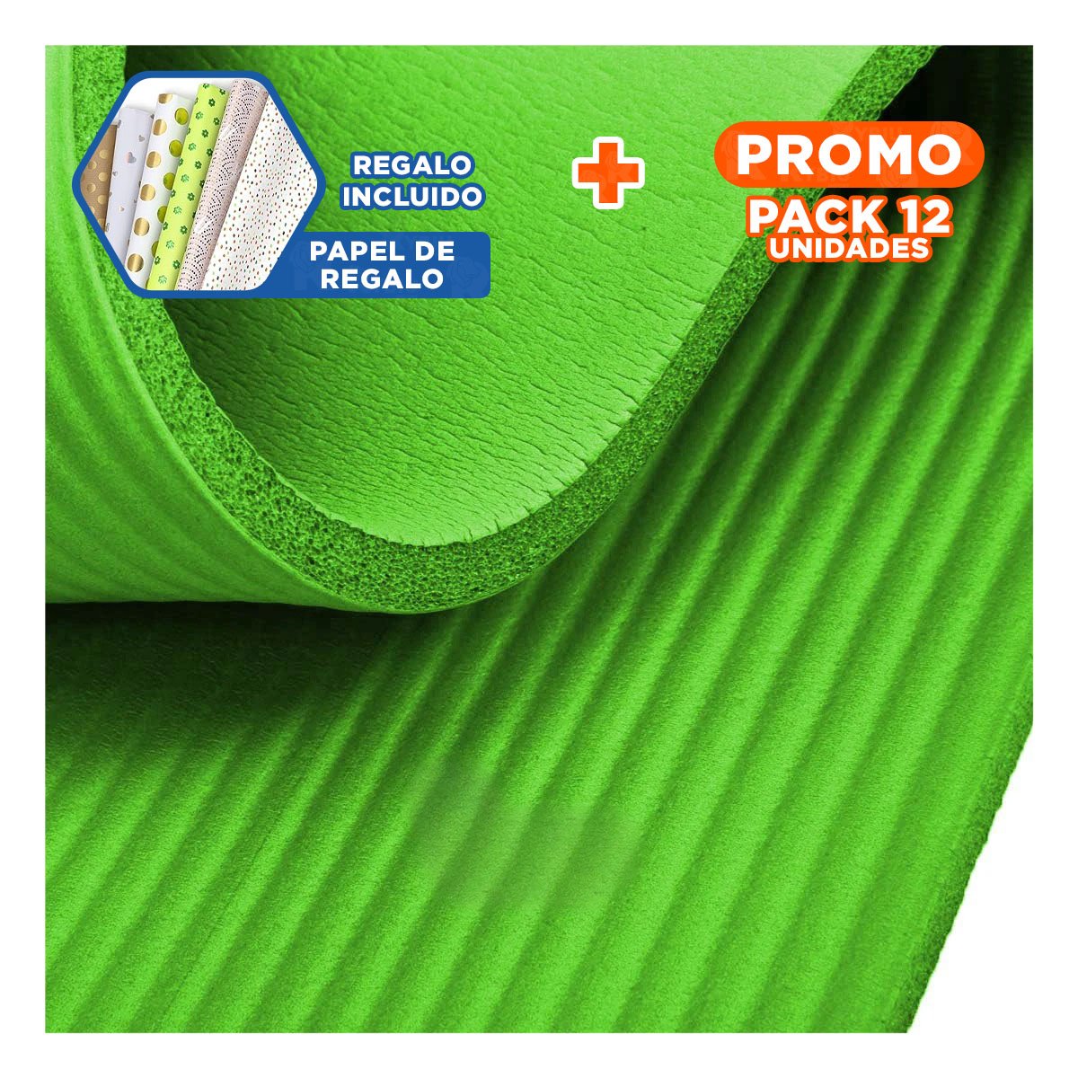 PACK12 TAPETE LIGERO 10MM DE GOMA EVA 61X183CM VERDE Y+PAPEL REGALO - 1